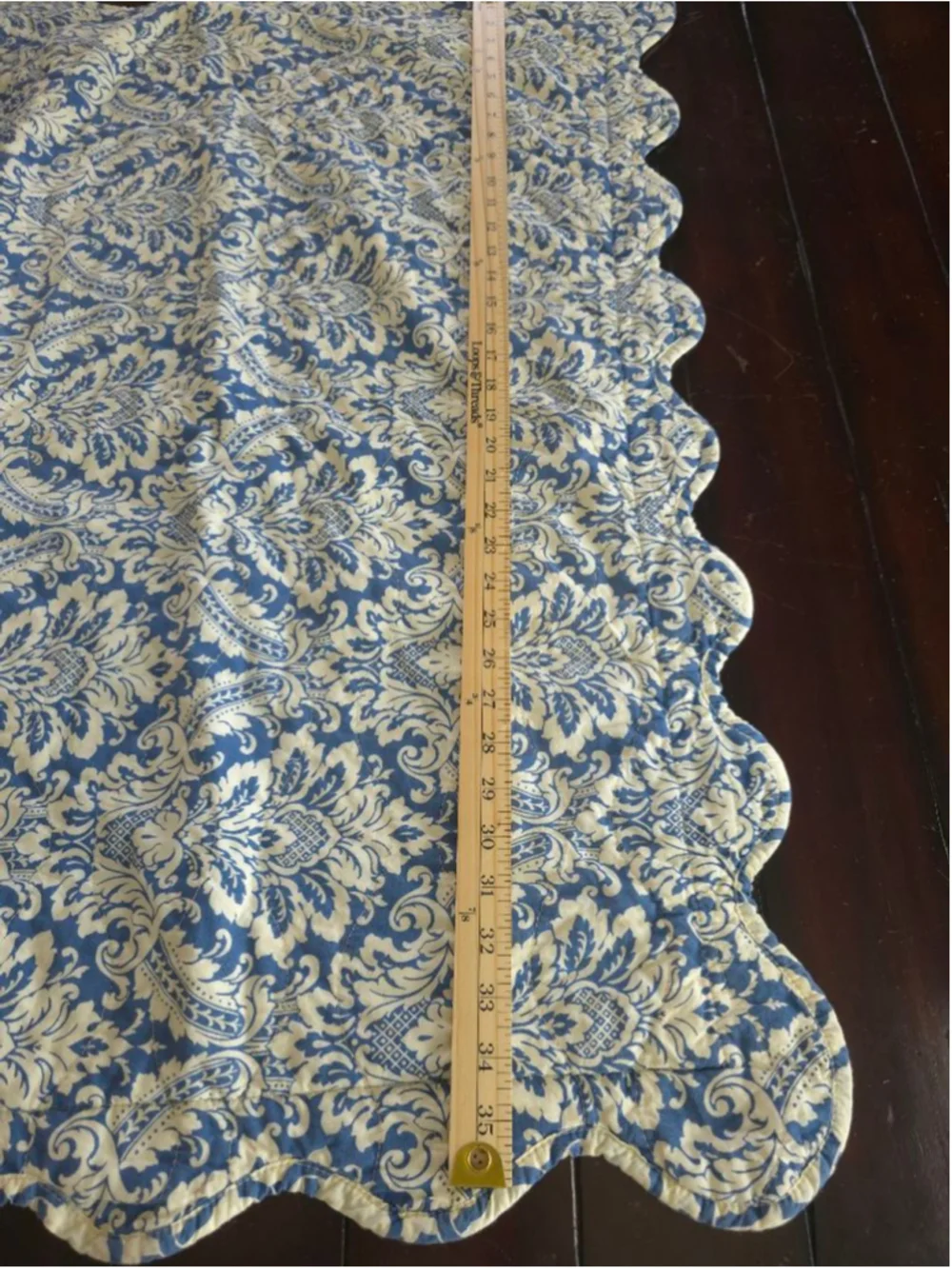 Waverly King Size Vintage Cottagecore Blue White Damask Scalloped Pillow Shams